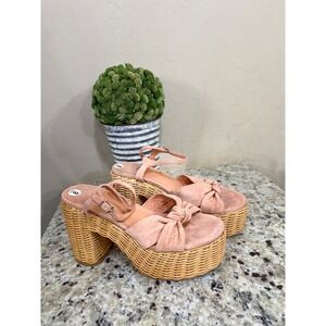 Jeffrey Campbell Blush Pink Suede Wicker Platform Sandals Size 8 Knot Heel